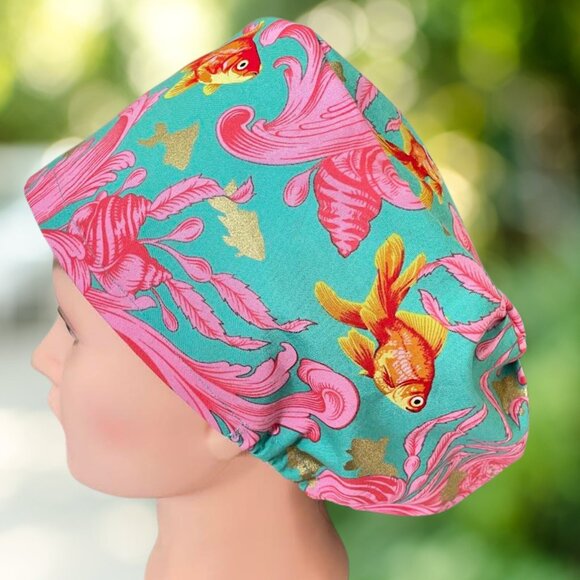PREMIUM Euro Style Goldfish~ Surgical Cap| Scrub Cap| Scrub Hat| OR Scrub Cap - Picture 1 of 4